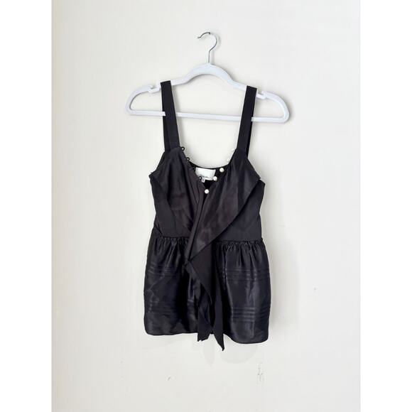 3.1 Phillip Lim Satin Pearl Button Ruffle Cascade Tank Top Black Women's Size 0 - Picture 2 of 5